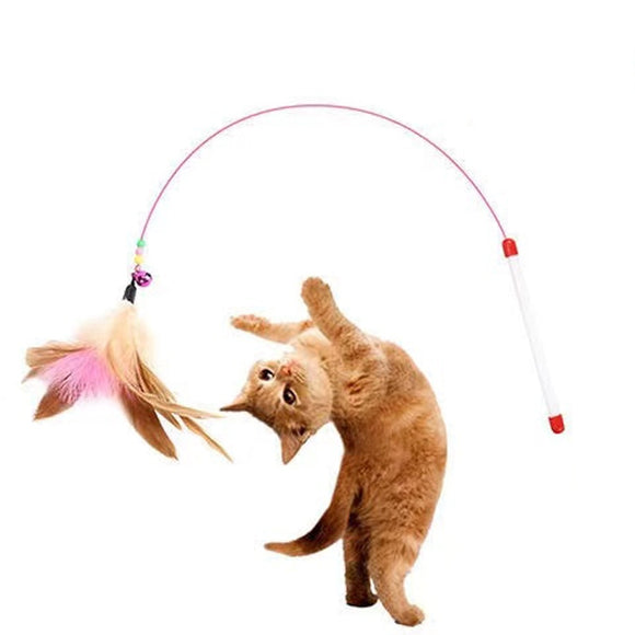 90cm Colorful Feathers Interactive Stick Toy with Bell